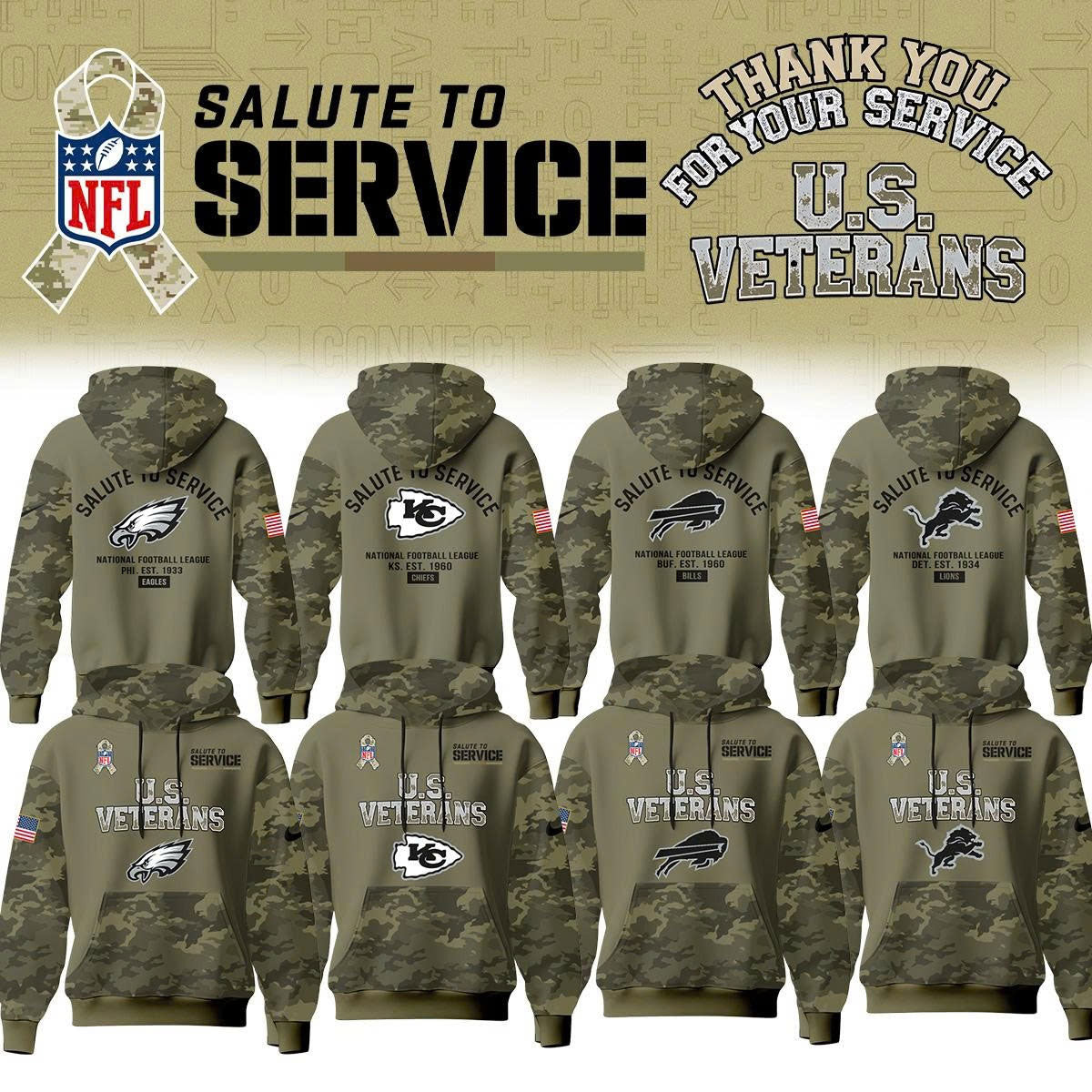 _..All Team NFL Thank You For Your Service U.S VETERANS – Hoodie