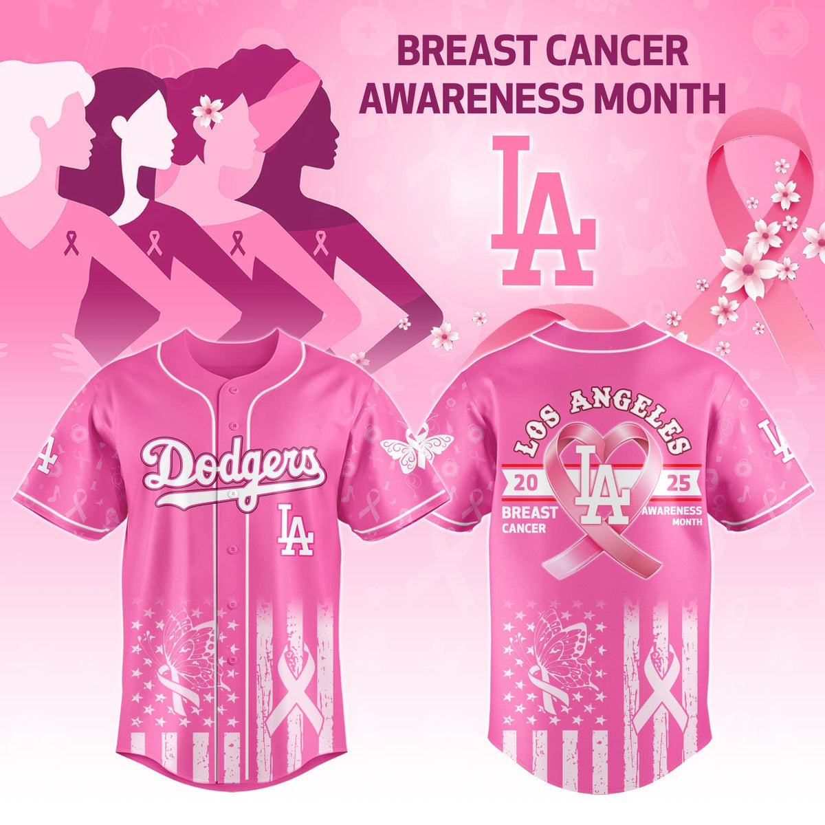 Los Angeles Dodgers x Breast Cancer Awareness Month - Limited Edition 2025-3D Baseball Jersey