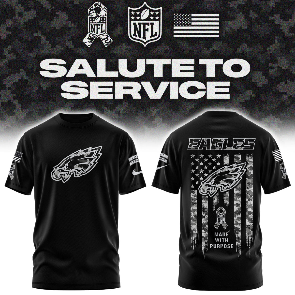 Limited Edition Philadelphia Eagles Salute To Service “Made With Purpose” T-shirt