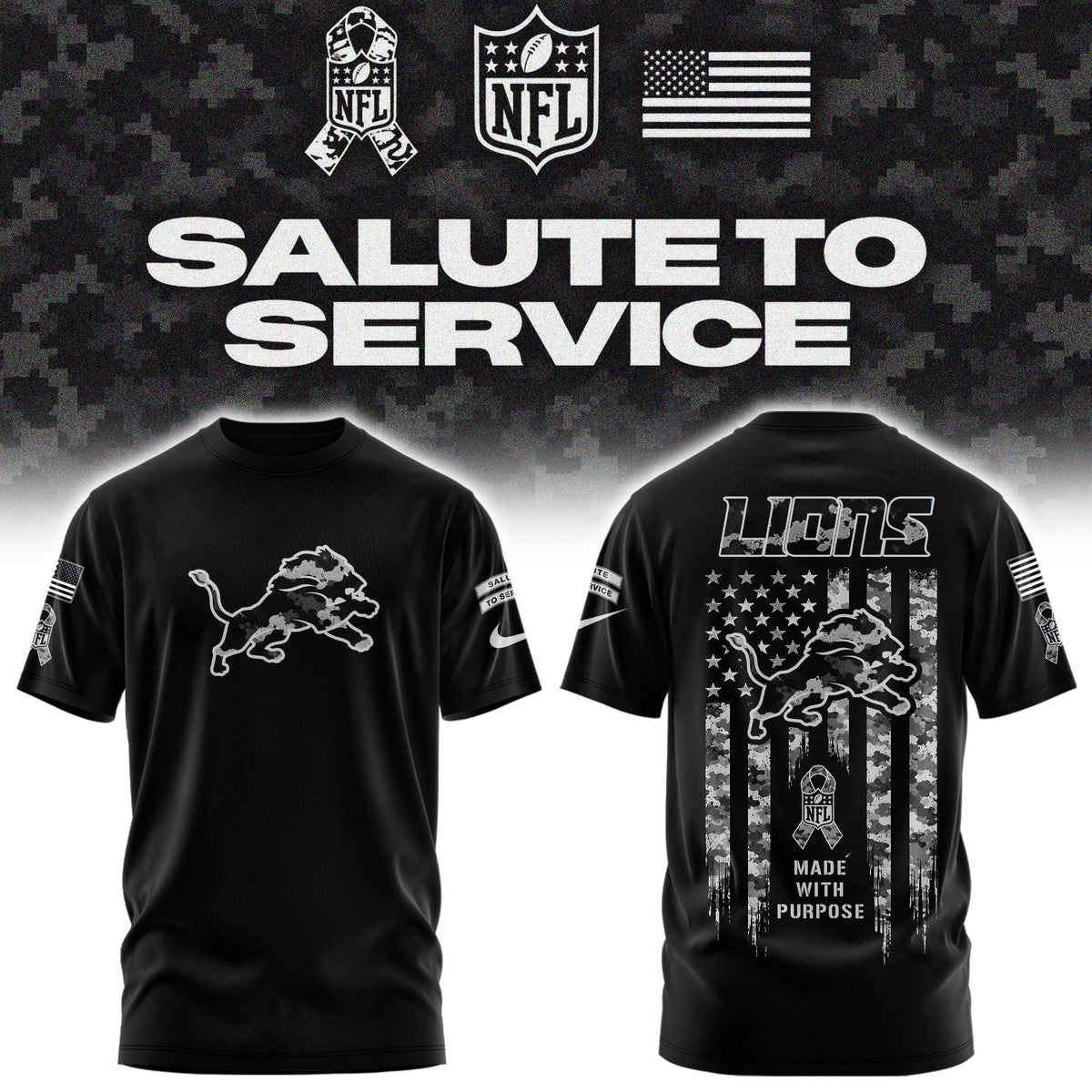 Limited Edition Detroit Lions Salute To Service “Made With Purpose” T-shirt