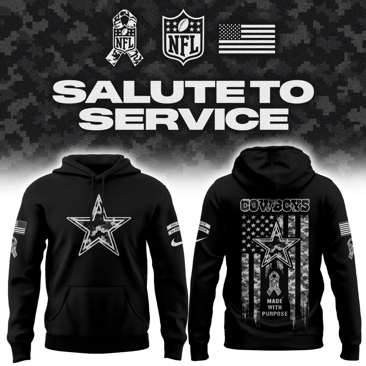 Limited Edition Dallas Cowboys Salute To Service “Made With Purpose” Hoodie