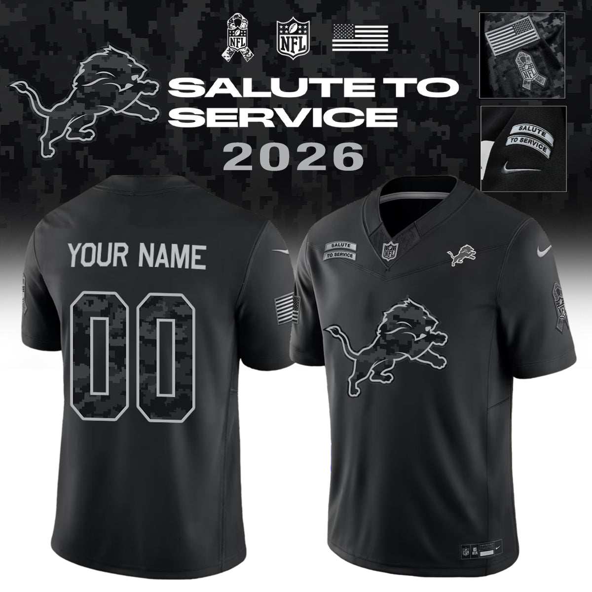 Limited Edition Detroit Lions 2026 x Salute to Service Jersey
