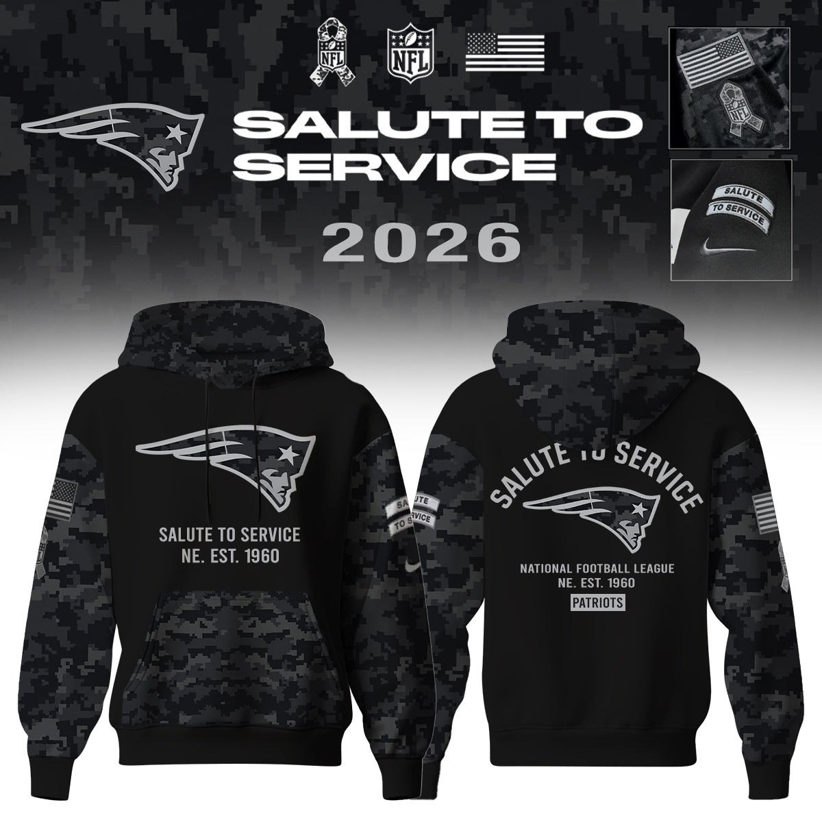 NE Patriots Salute To Service 2026 – Hoodie