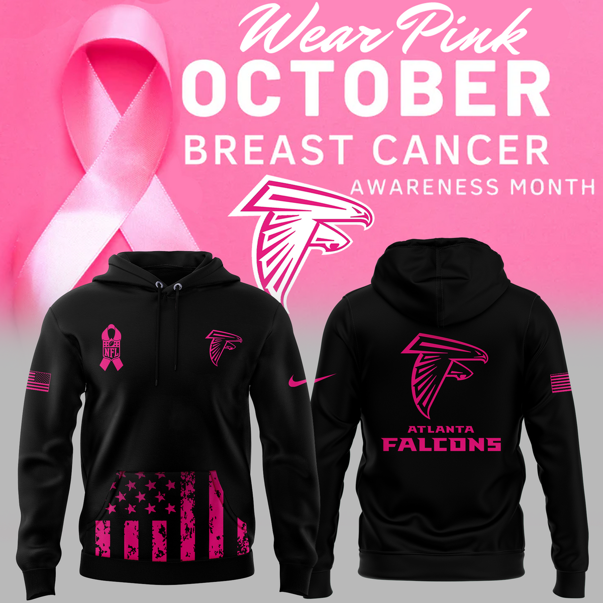 Atlanta Falcons Breast Cancer Awareness Hoodie 2025