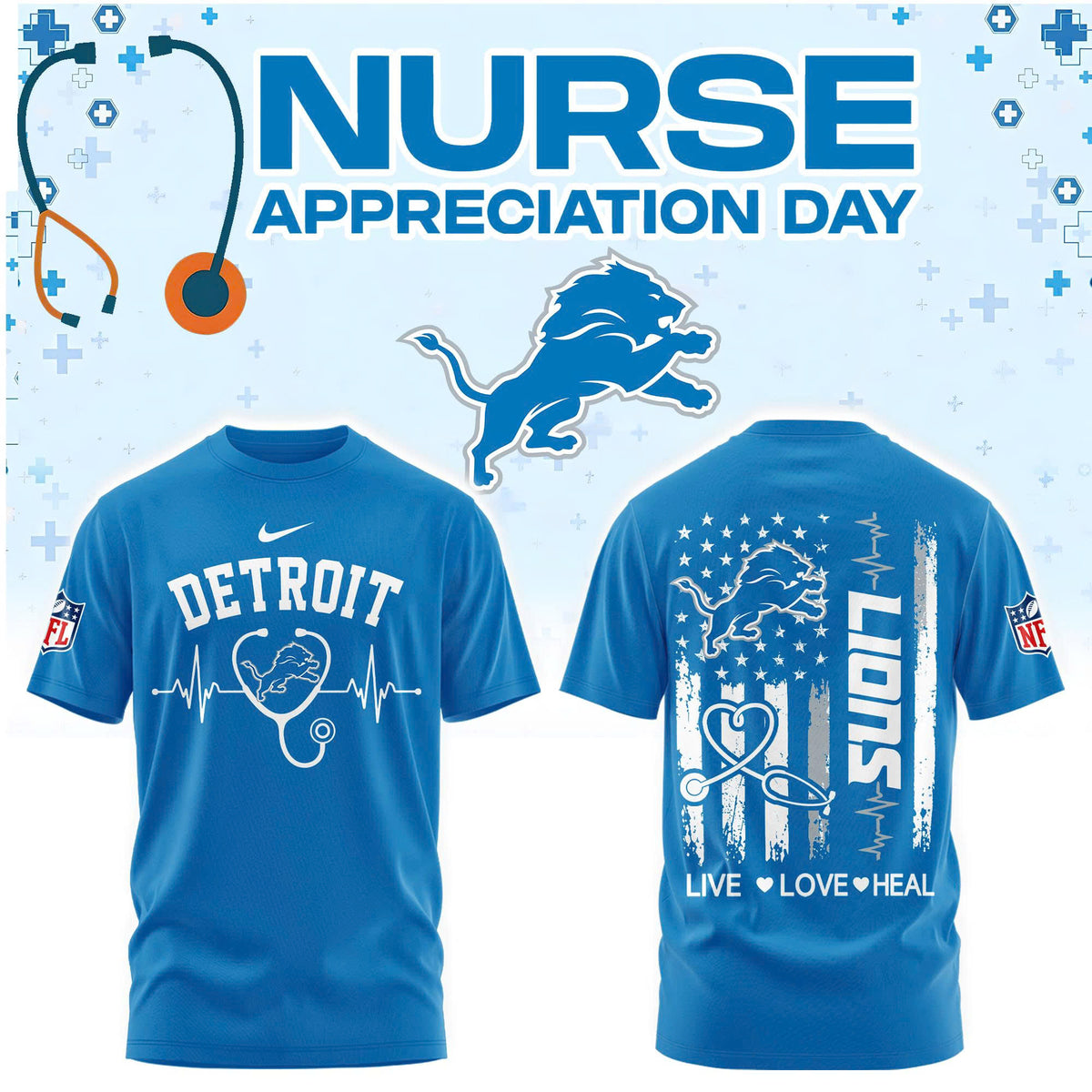 Detroit Football Nurse Appreciation Tshirt