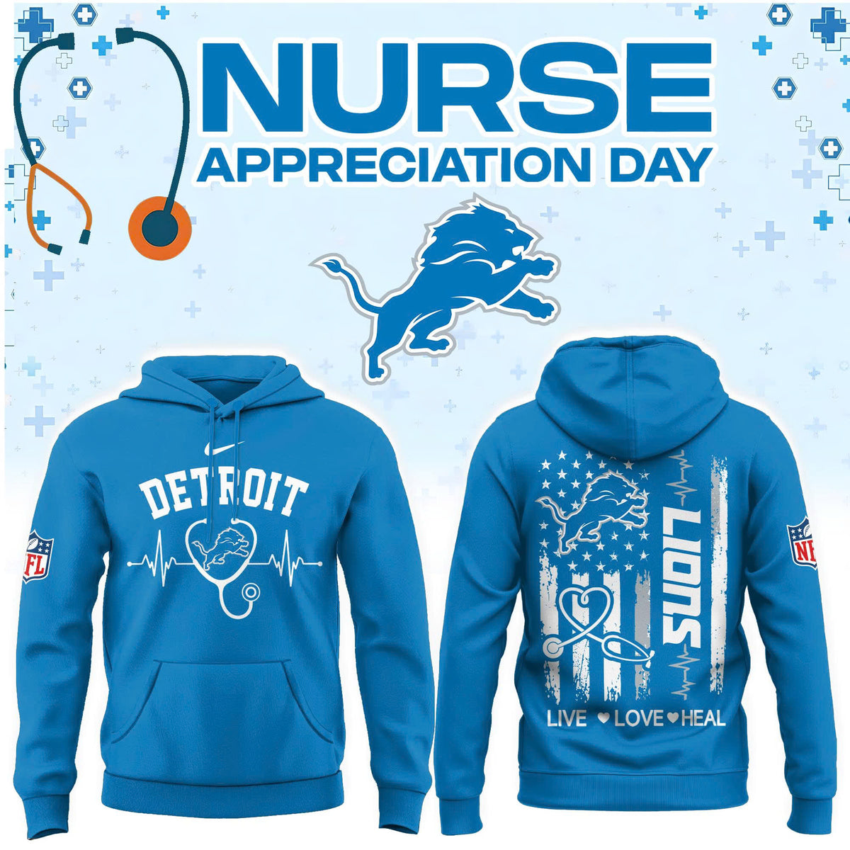 Detroit Football Nurse Appreciation Hoodie