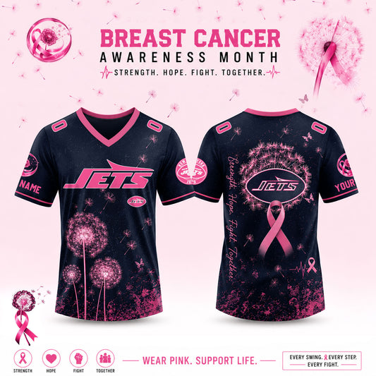 Limited Edition New York Jets 2026 Breast Cancer Awareness x Dandelion of Hope V-neck Short Sleeve Jersey