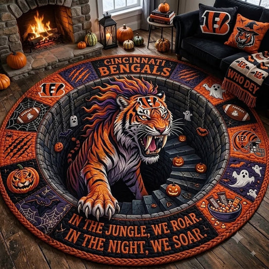 Limited Edition Cincinnati Bengals 2026 Halloween Quilted Round Rug, Mats