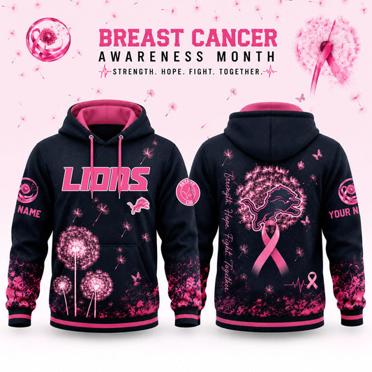 Detroit Lions – Breast Cancer Awareness Strength Hope Fight Dandelion Hoodie Edition