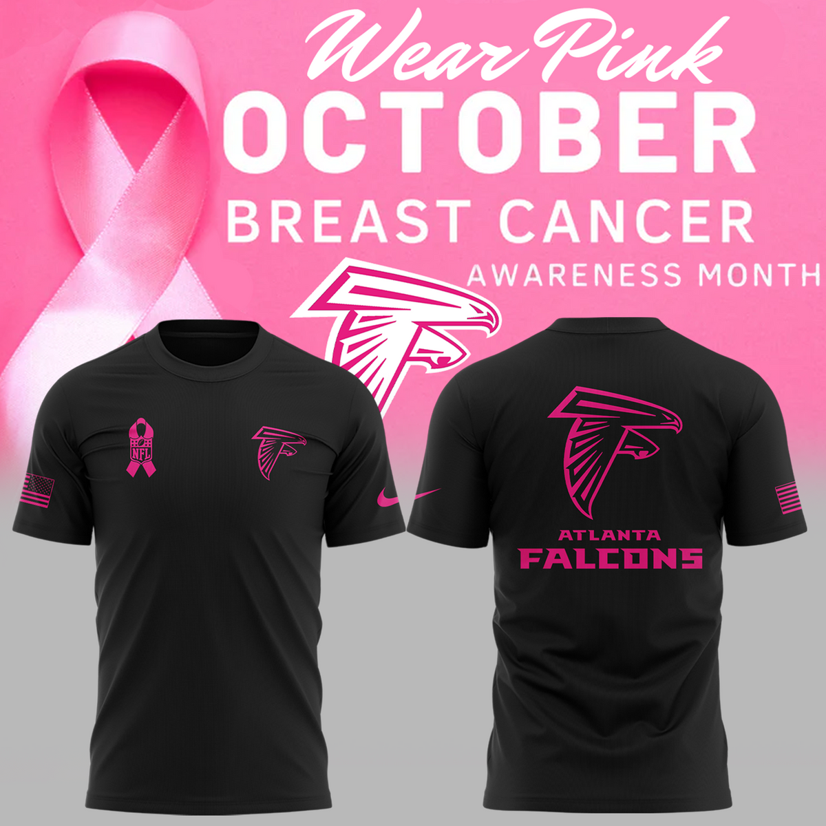 Atlanta Falcons Breast Cancer Awareness Tshirt 2025