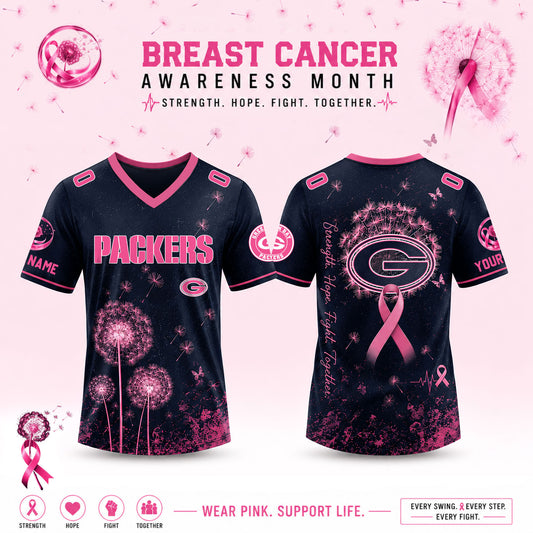Limited Edition Green Bay Packers 2026 Breast Cancer Awareness x Dandelion of Hope V-neck Short Sleeve Jersey