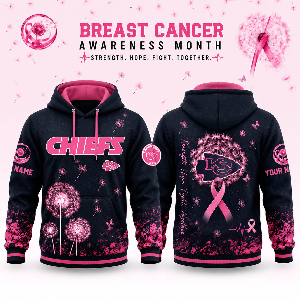 Kansas City Chiefs – Breast Cancer Awareness Strength Hope Fight Dandelion Hoodie Edition