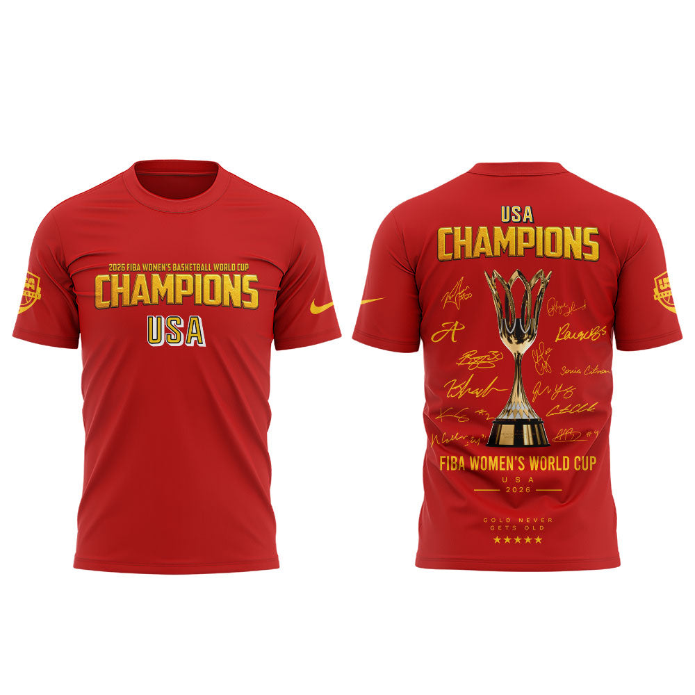 .  Team USA FIBA World Cup 2026 FIBA WOMEN’S WORLD CUP CHAMPIONS Red Signature Shirt
