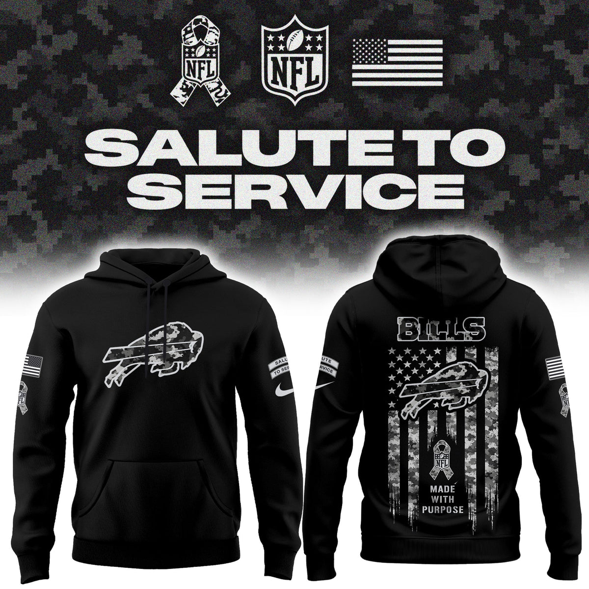 Limited Edition Buffalo Bills Salute To Service “Made With Purpose” Hoodie