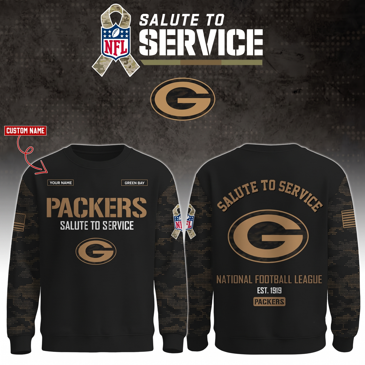 Packers 2026 Salute To Service Camo Sweater