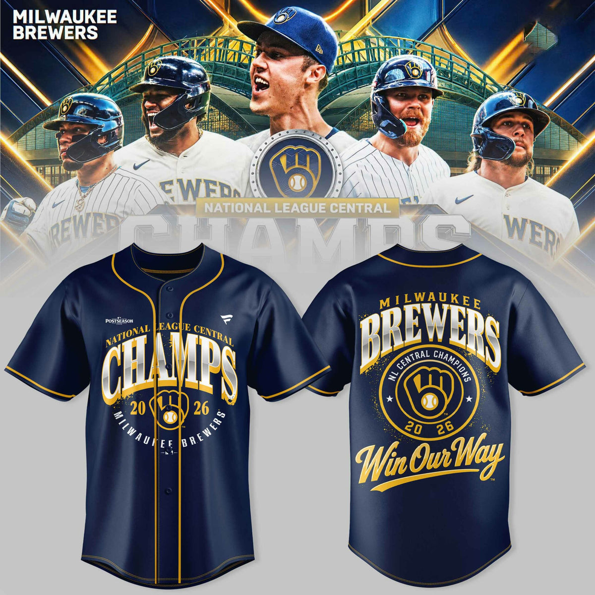 _                                                                                M.Brewers 2026 NL Central Division Champions Exclusive Baseball Jersey