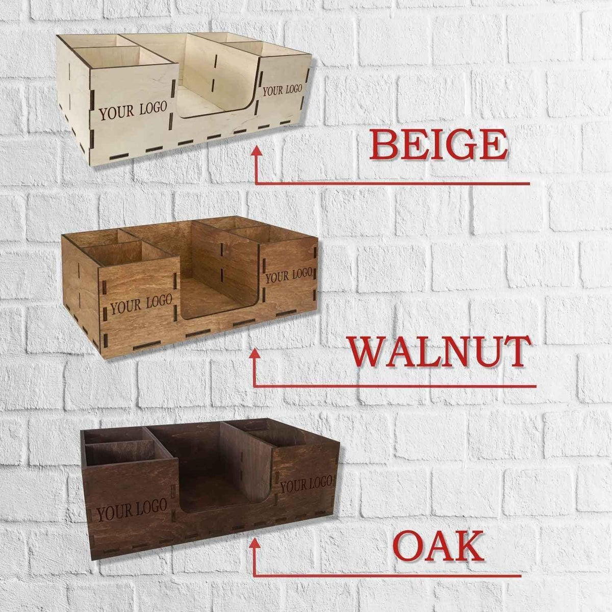 Coffee Station Organizer, Wood Napkin Holder, Custom Logo Gift, Countertop Storage