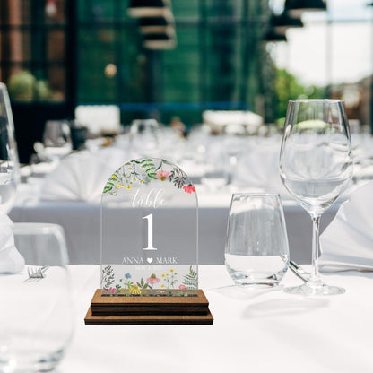 Wildflower bridal numbers set, wedding table number, table number set, clear table number, wedding table decor, arch floral table number