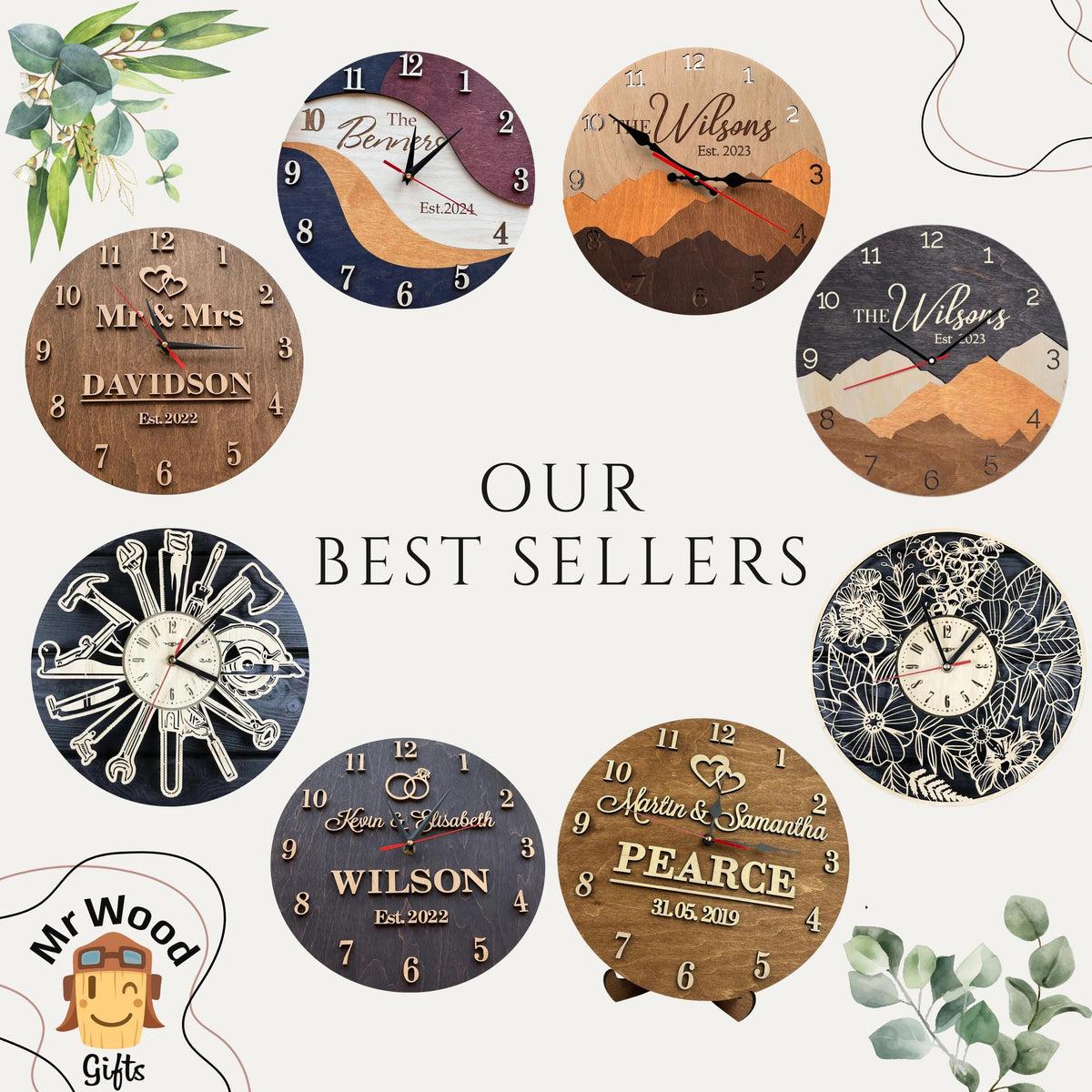 Personalized Family Name Sign, Mountain Wall Clock & 5th Anniversary Gift