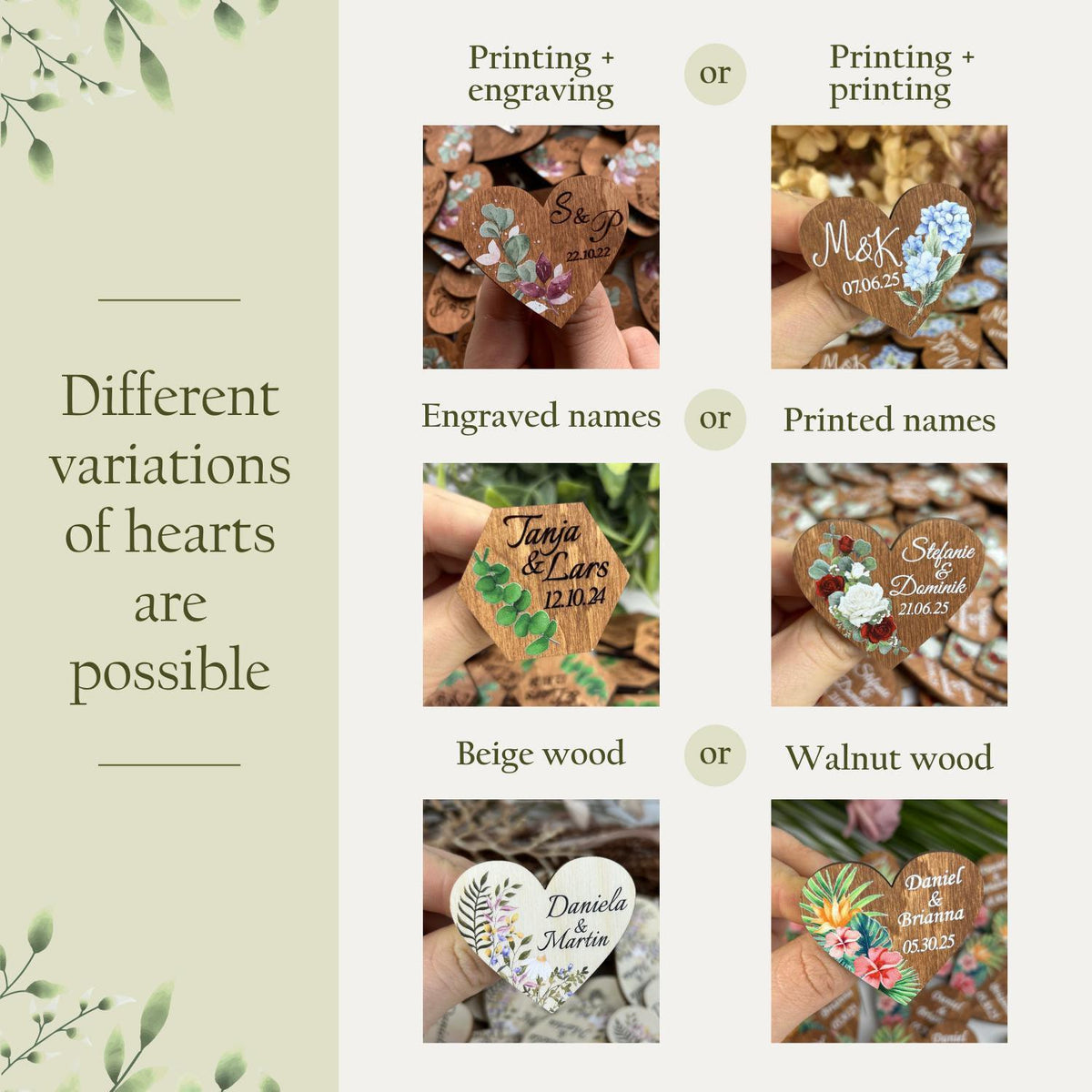 Peony Lapel Pin & Floral Wedding Favors: Custom Name Badge, Wooden Heart Brooch, Guest Gift Bulk