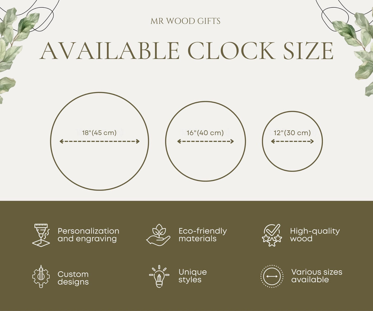 Large Mountain Wall Clock, Custom Last Name Sign & 5th Anniversary Gift