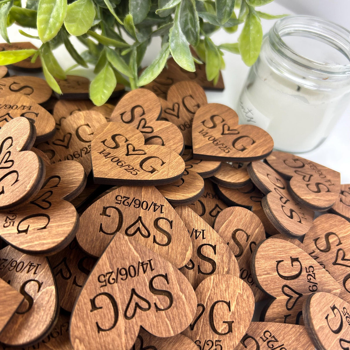 Rustic heart shaped tags, wedding boutonniere, engraved wood hearts, engraved rustic boutonniere, wood wedding pins, wooden name hearts