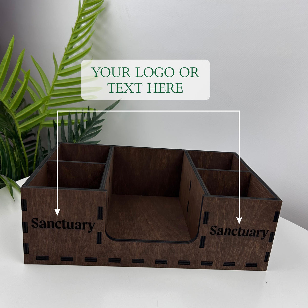 Coffee Station Organizer, Wood Napkin Holder, Custom Logo Gift, Countertop Storage