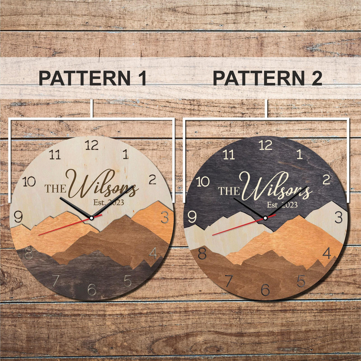 Personalized Family Name Sign, Mountain Wall Clock & 5th Anniversary Gift