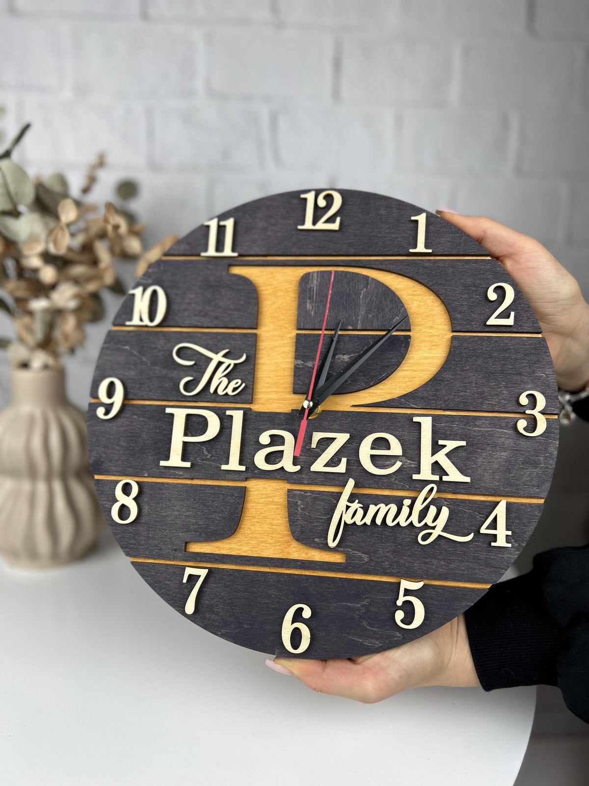 Personalized 3D wooden clock, family name clock, 1st anniversary gift, сlock for couple, personalized wedding gift, home gift for family