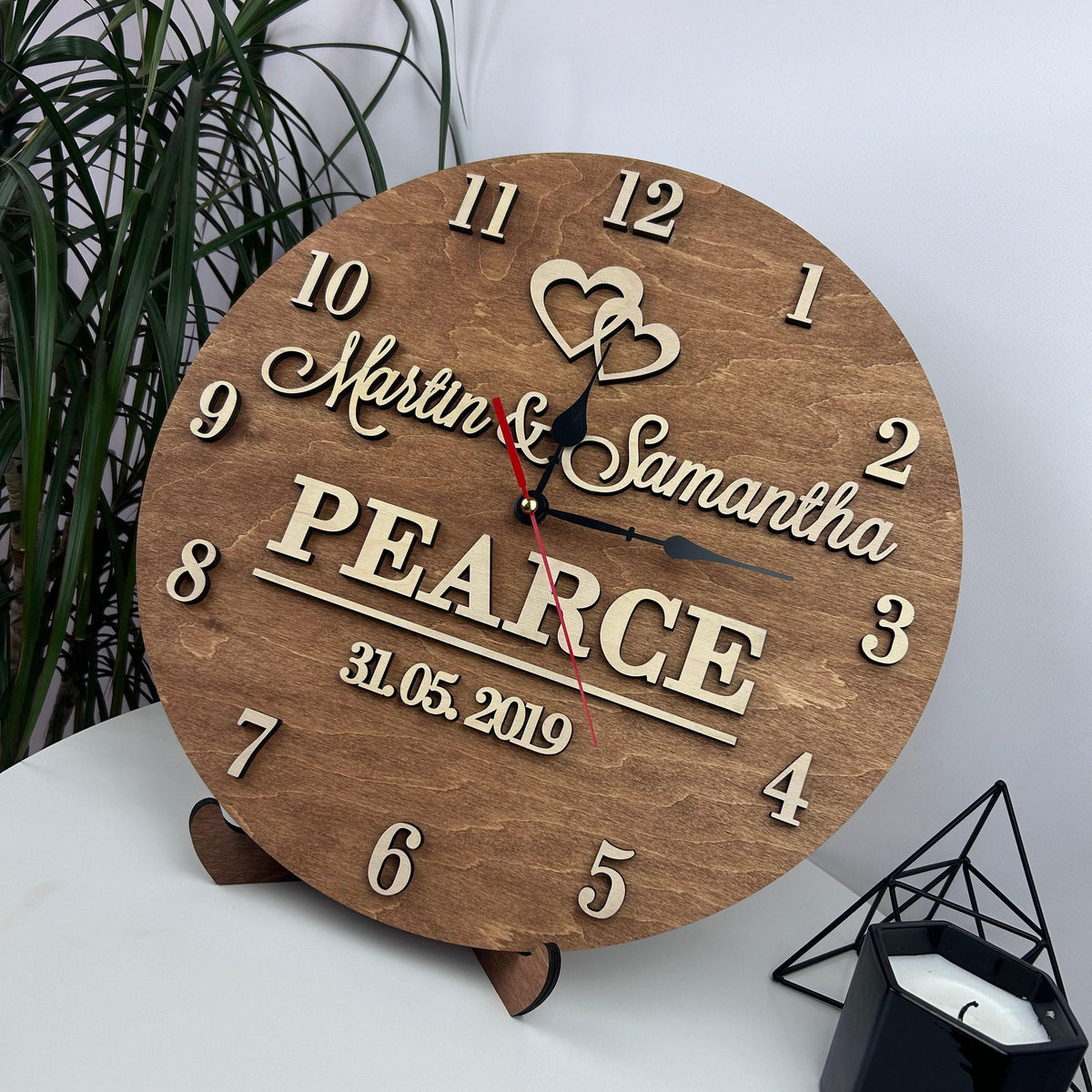 Family name clock, 5th anniversary gift, gift for couple, engraved name clock