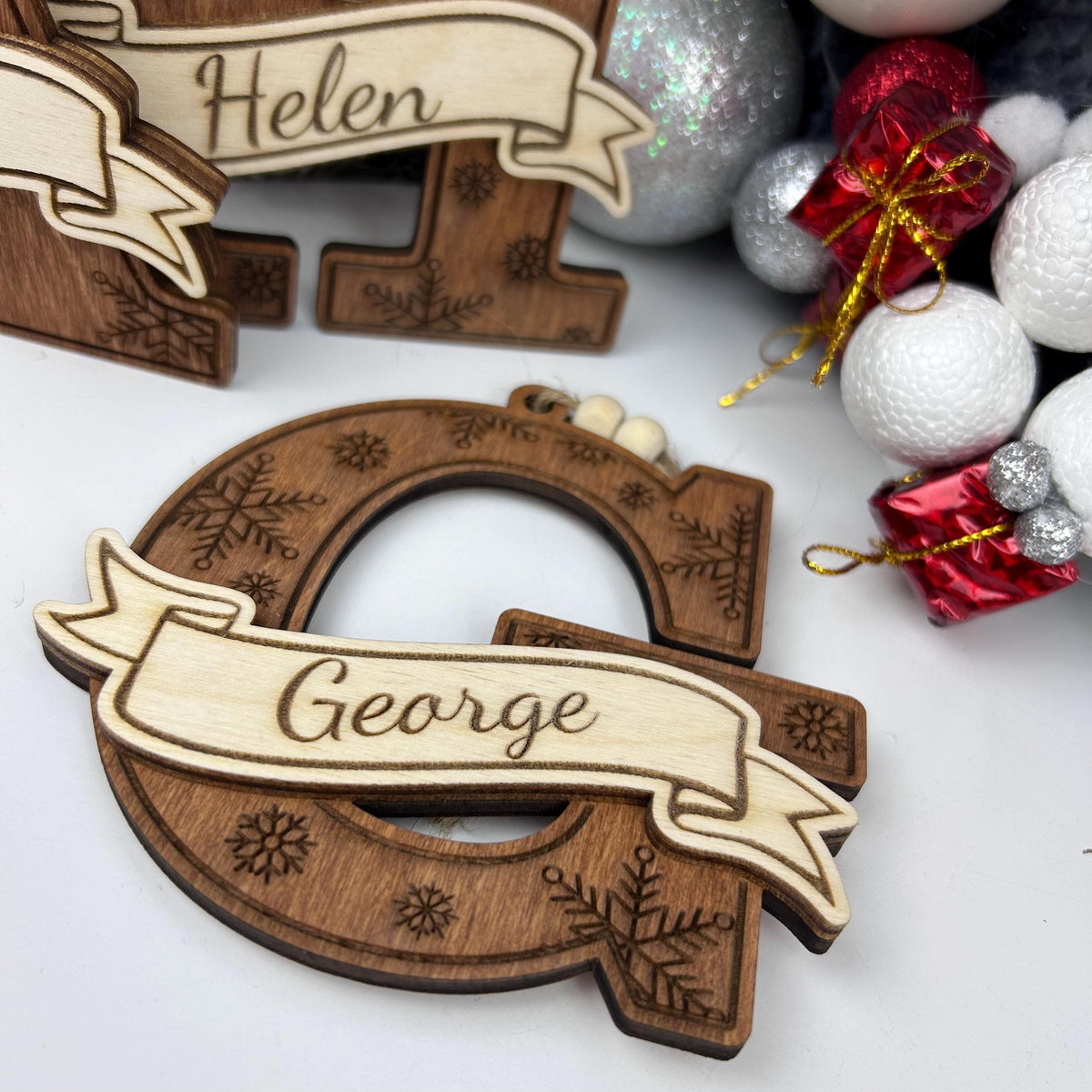 Family wooden monogram ornament, Christmas tree decor, 2025 ornament Christmas decor, personalized family gift, custom ornament