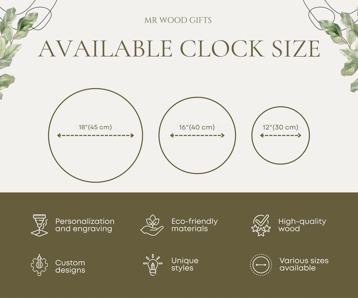 Family Name Clock, Personalized Wood Wall Clock & Wildflower Decor
