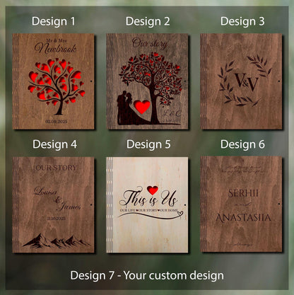 Love story wooden album, wedding photo album, gift for couple, engagement journal