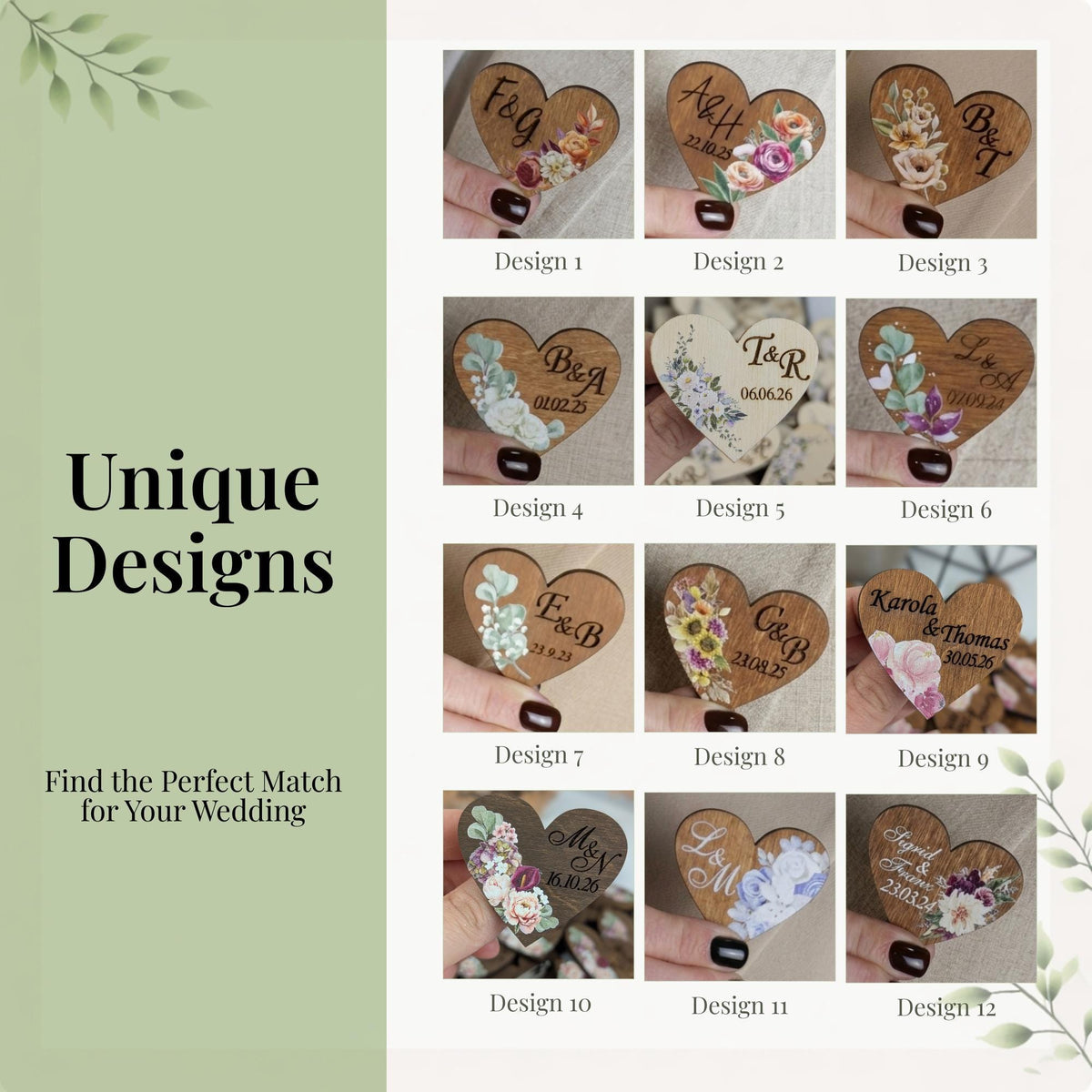 Wooden Wedding Pins, Heart Boutonniere, Wedding Favors for Guests, Personalized Guest Gift