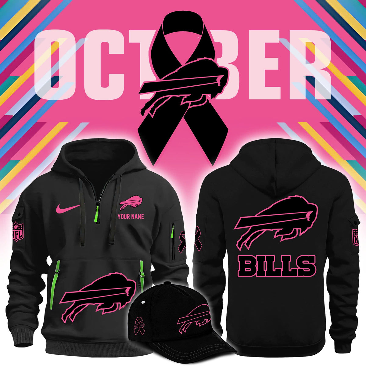 Buffalo Bills Crucial Cancer Hoodie 115 &amp; Cap &amp; Jogger B
